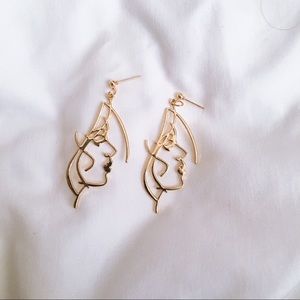 Unique Abstract Girl Face Art Hollow Drop Earrings